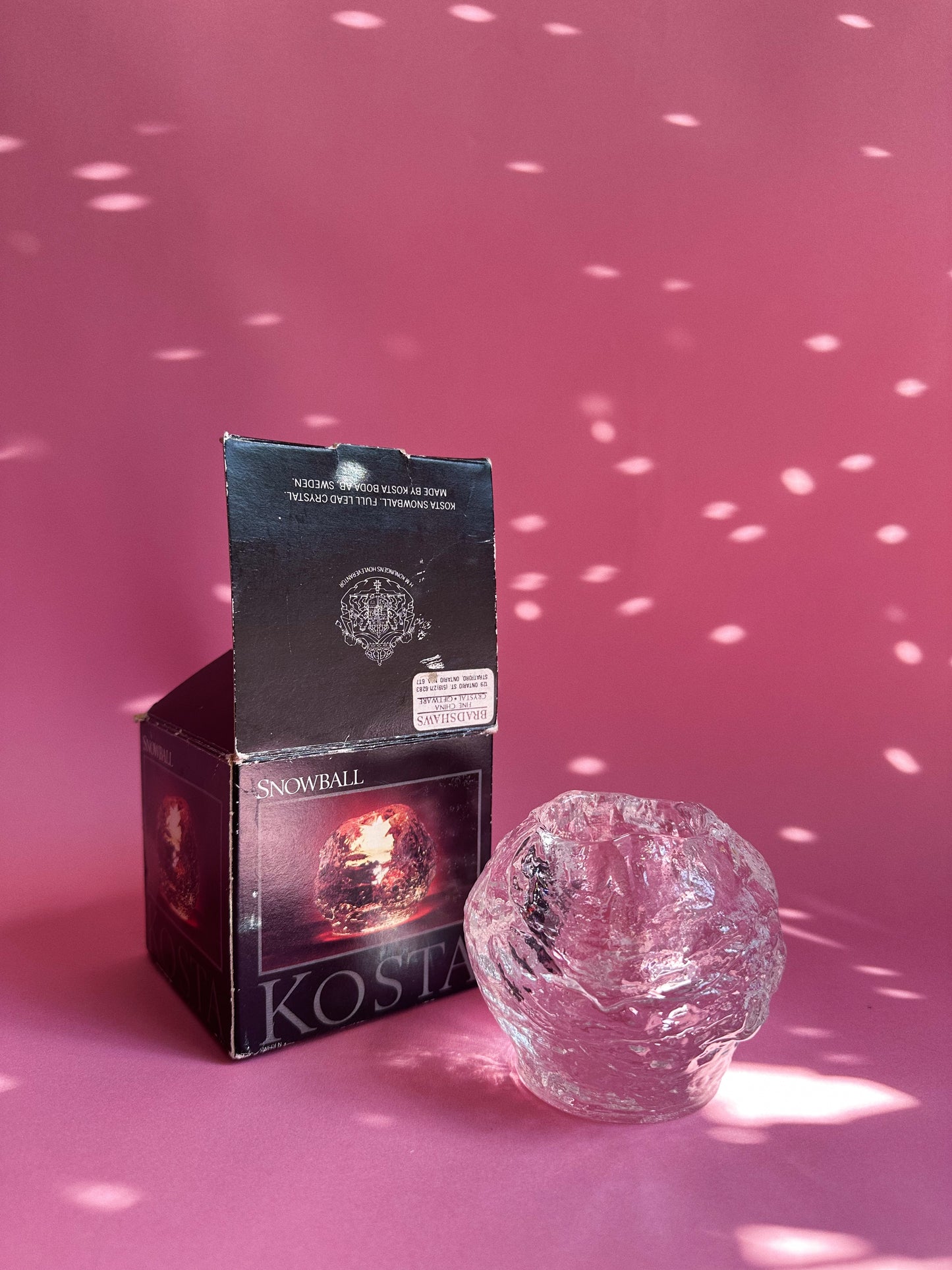 Vintage Kosta Boda Crystal Snowball Votive Sweden Tea Light Candle In Box