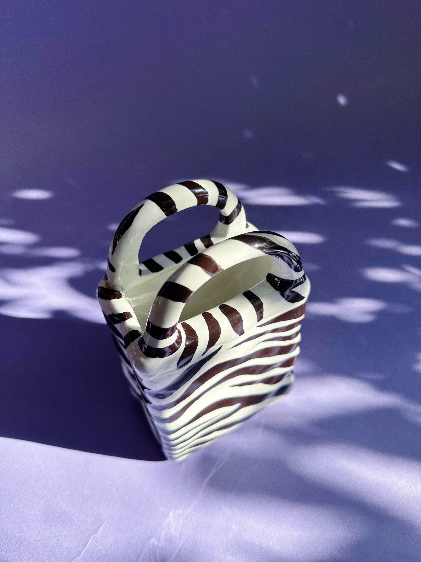 Vintage Ceramic Zebra Print Purse Vase