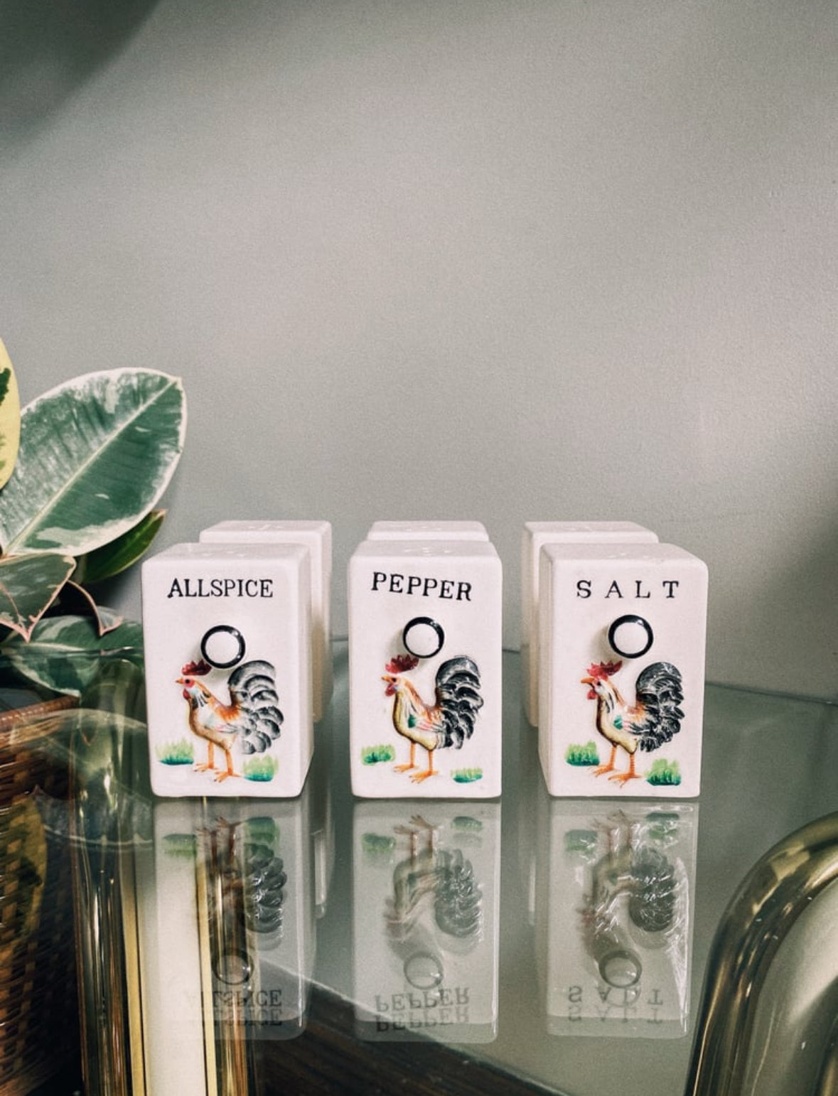 Vintage Rooster Spice Shaker Set