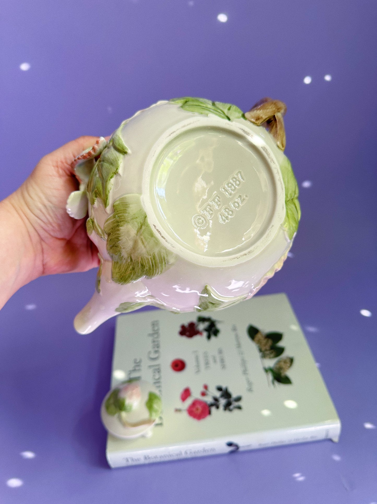 Vintage Fitz & Floyd Hand Painted 48oz Teapot Hummingbird & Hibiscus Ceramic 1987