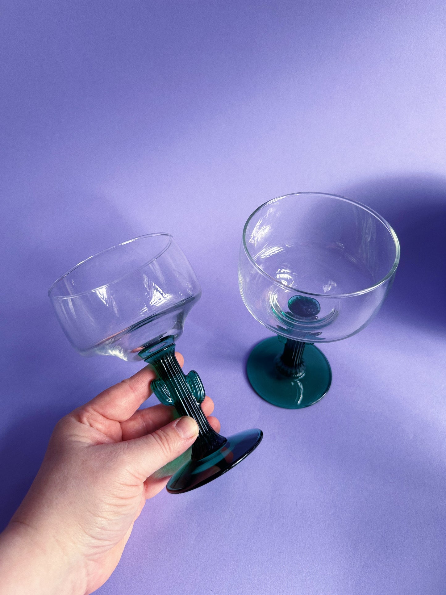 Libbey Cactus Margarita Glasses Set of 2 Green Stem Clear Glass