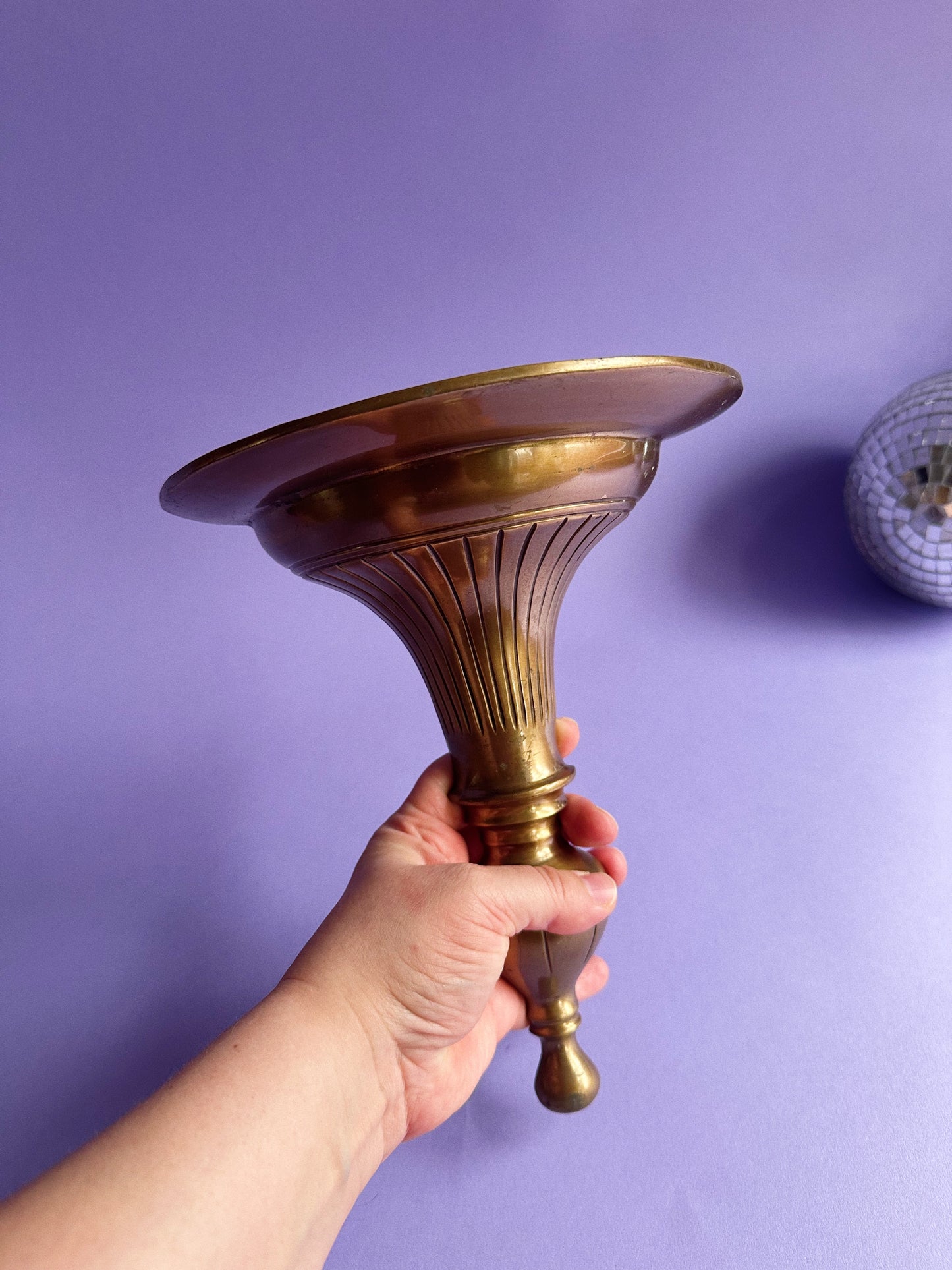 Vintage Ornate Solid Brass Heavy Gilt Wall Sconce Shelf Hollywood Regency