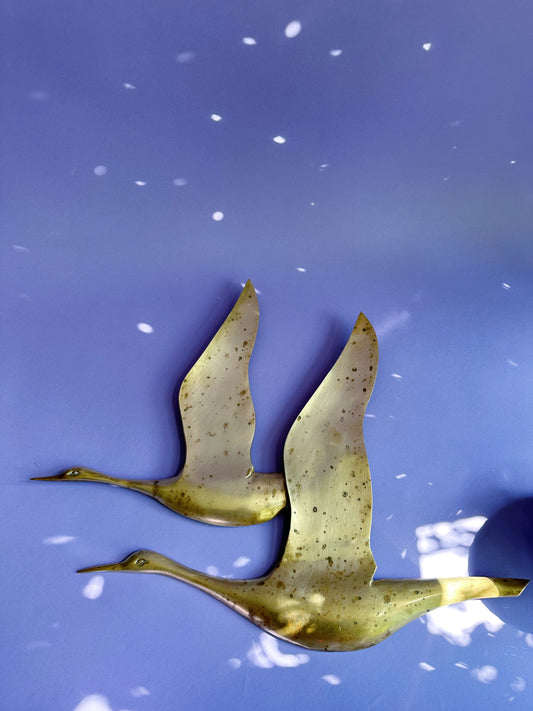 Vintage Brass Seagulls Wall Hanging MCM