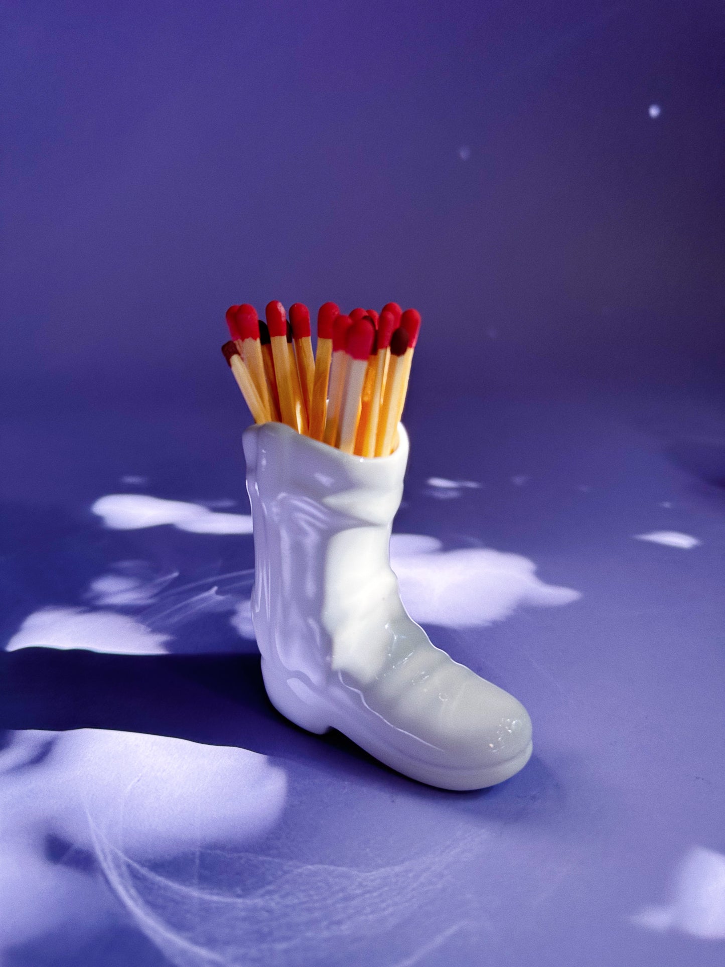 Ceramic White Match Holder Cowboy Boot w/ Striking Heel