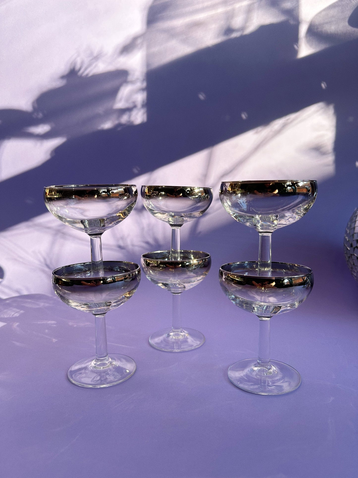 Vintage MCM Silver Ombré Luminarc Champagne Coupe Glasses Barware France