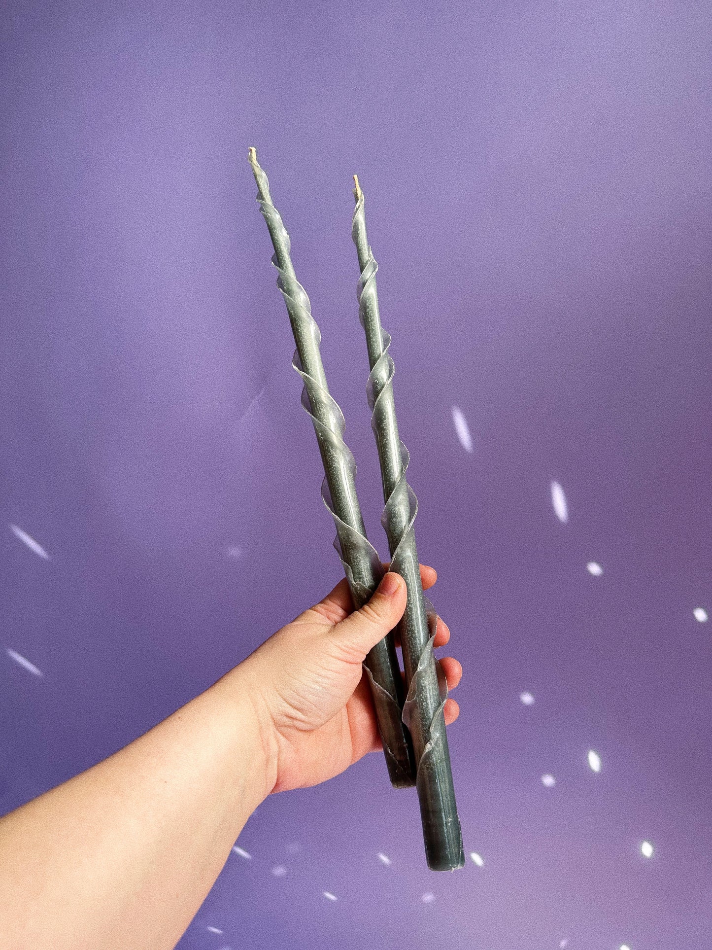 Vintage Faux Sage Coloured Spiral Taper Candles