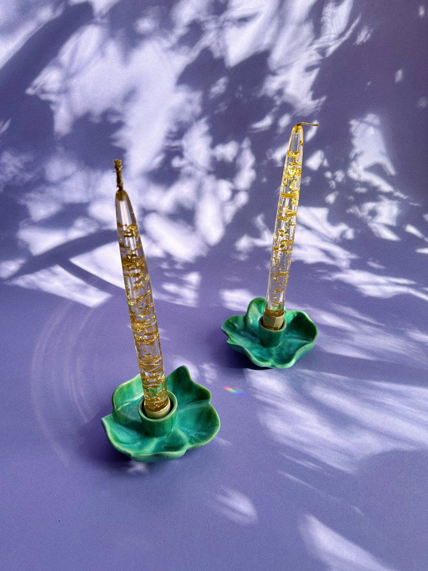 Vintage Ceramic Teal Flower Candlesticks