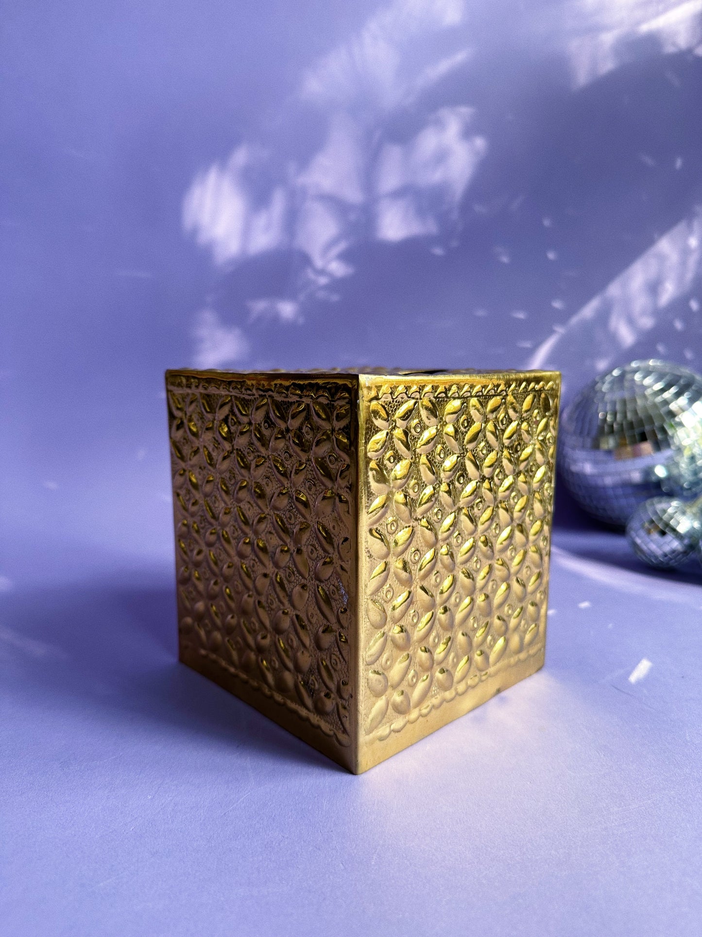 Vintage Brass Square Tissue Box Holder Cover Hollywood Regency MCM