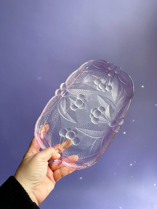 Vintage Cherry Crystal Pink / Purple Dish / Tray