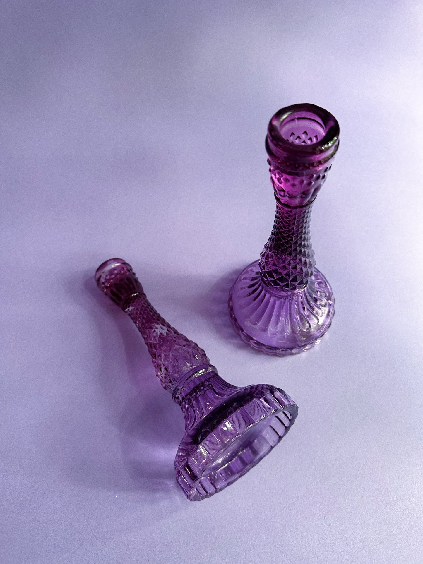 Purple Glass Candlesticks
