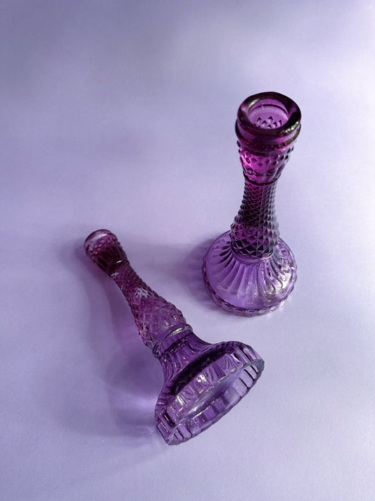 Purple Glass Candlesticks