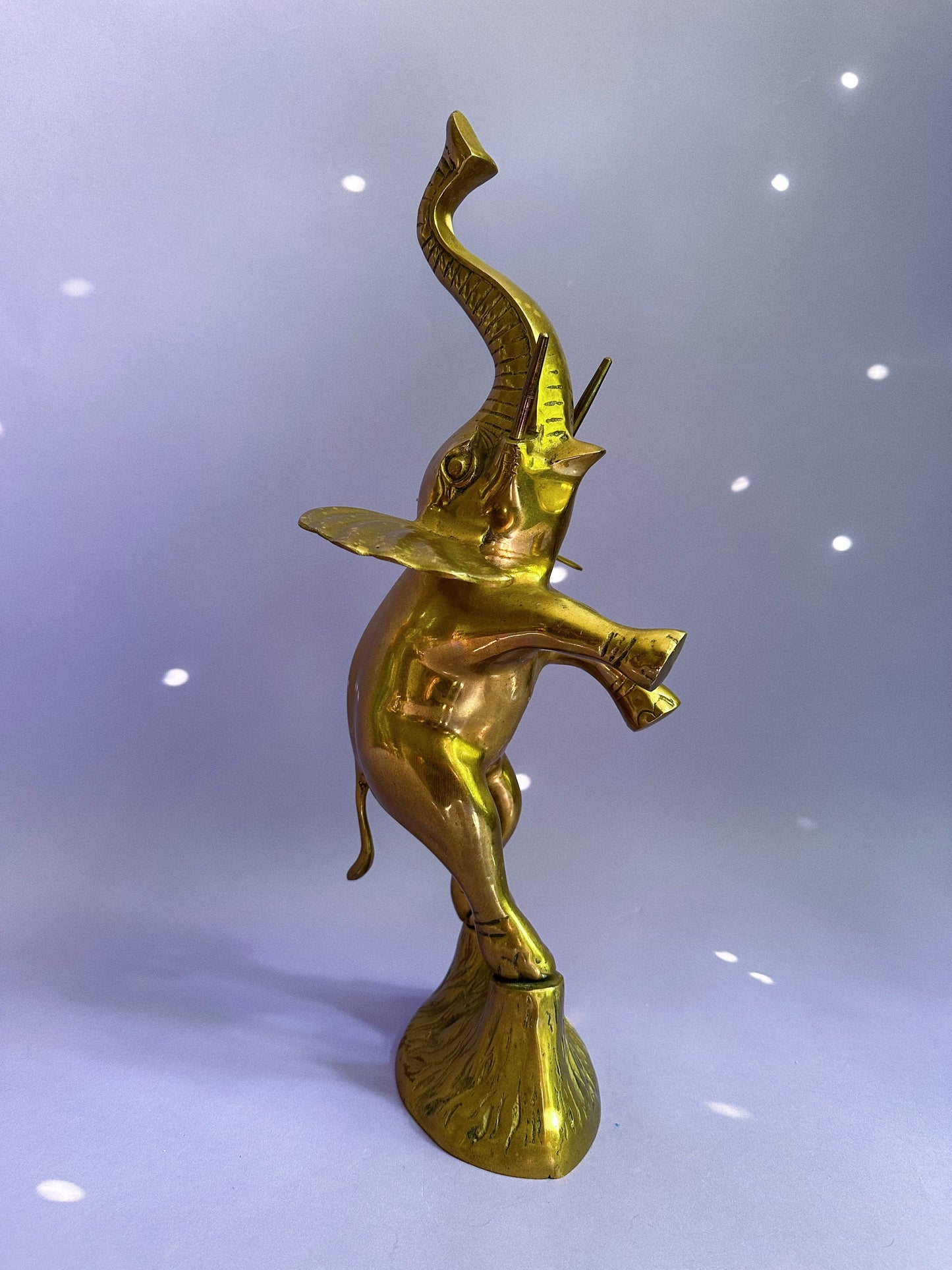 Vintage Brass Standing Elephant Statue Figure 17” Mid Century Tusks Heavy