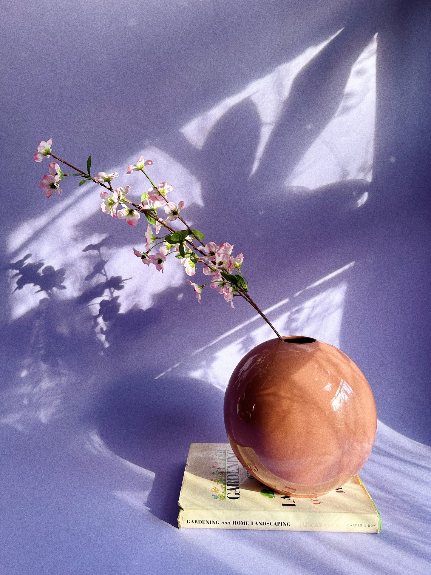 Vintage 80s Peach Art Deco Revival Round Vase