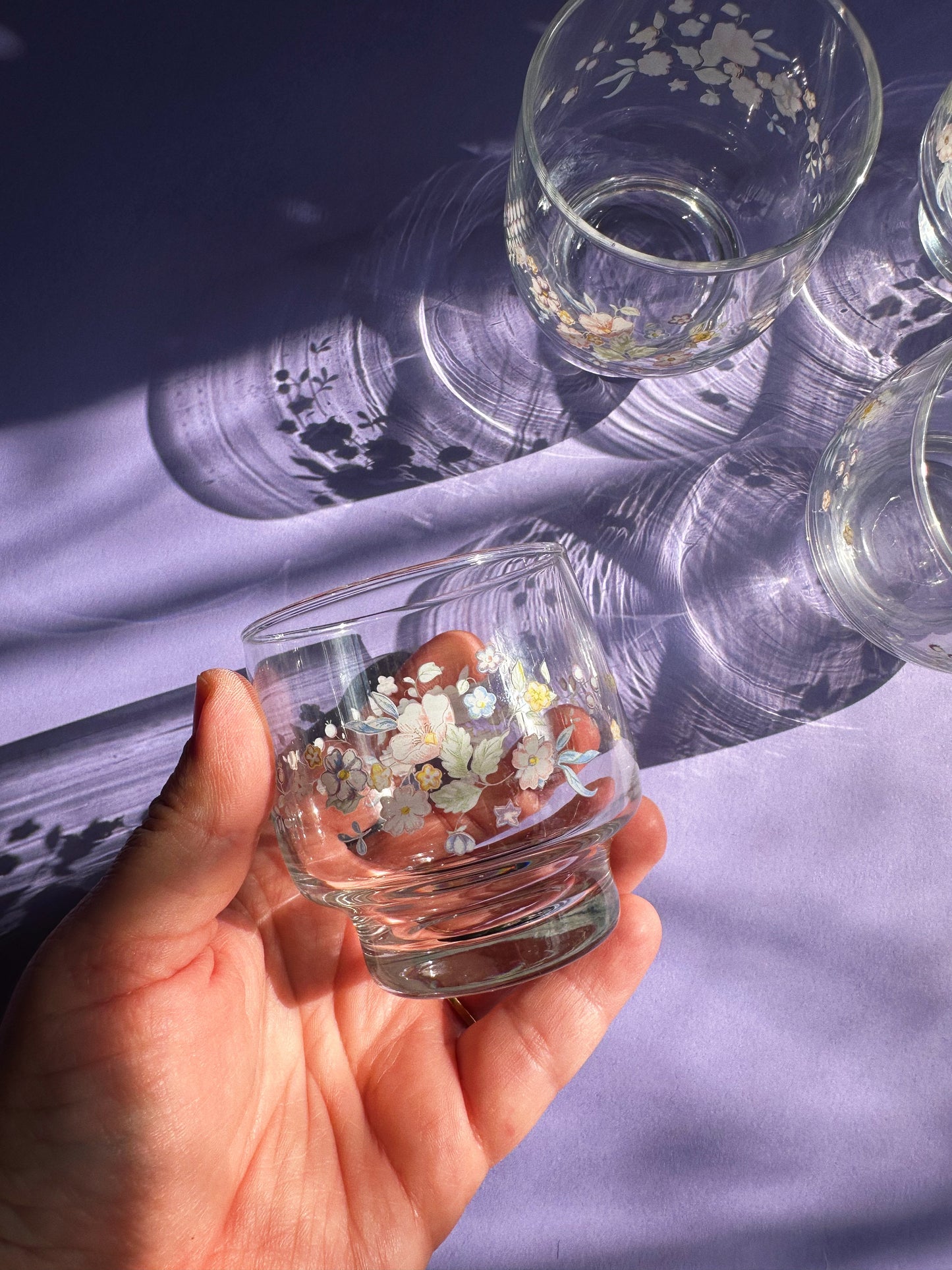 Set of 4 Arcoroc France Floral Tumblers