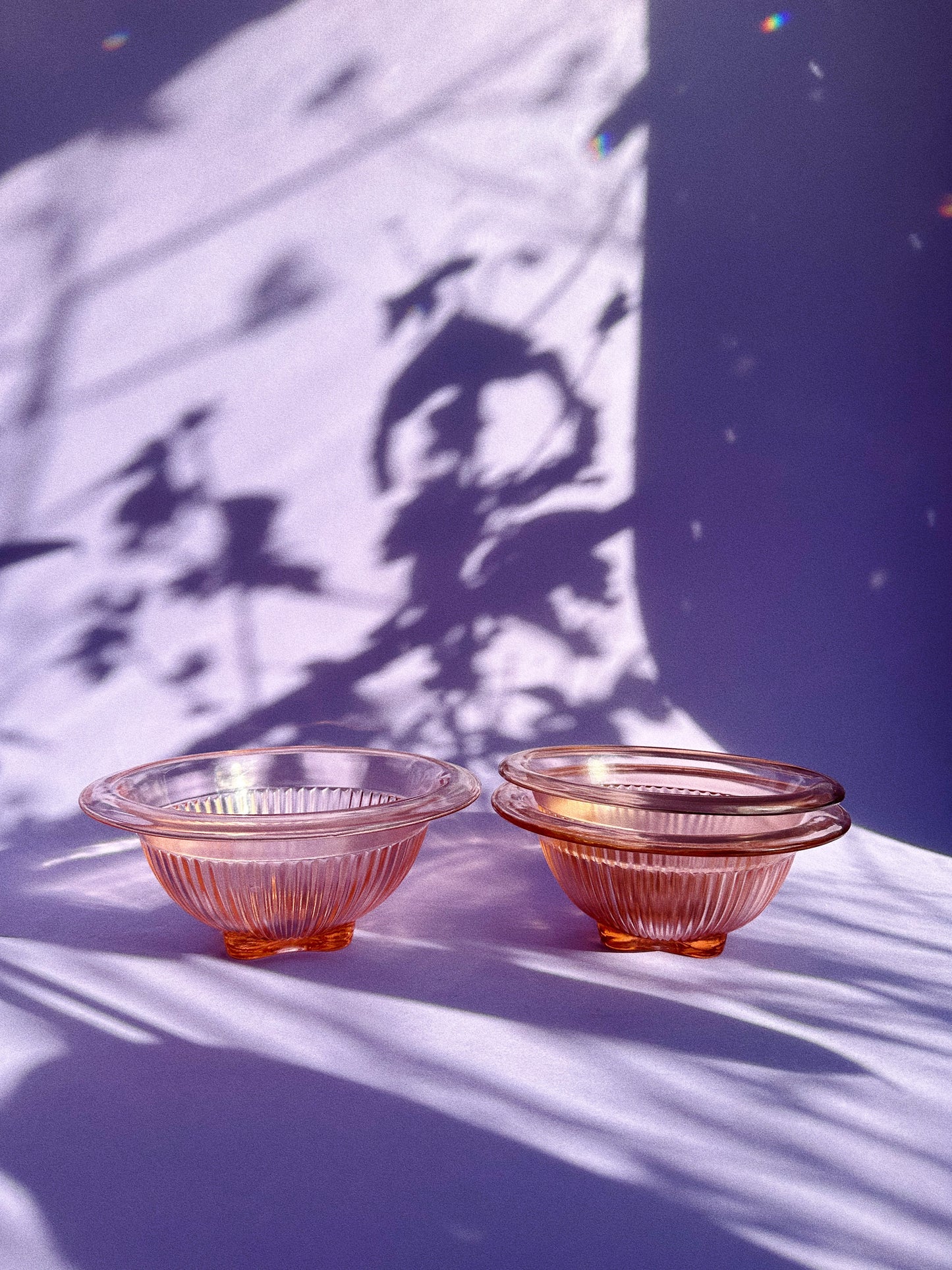 1960's Federal Glass Co. Nested Pink Ribbed Bowls