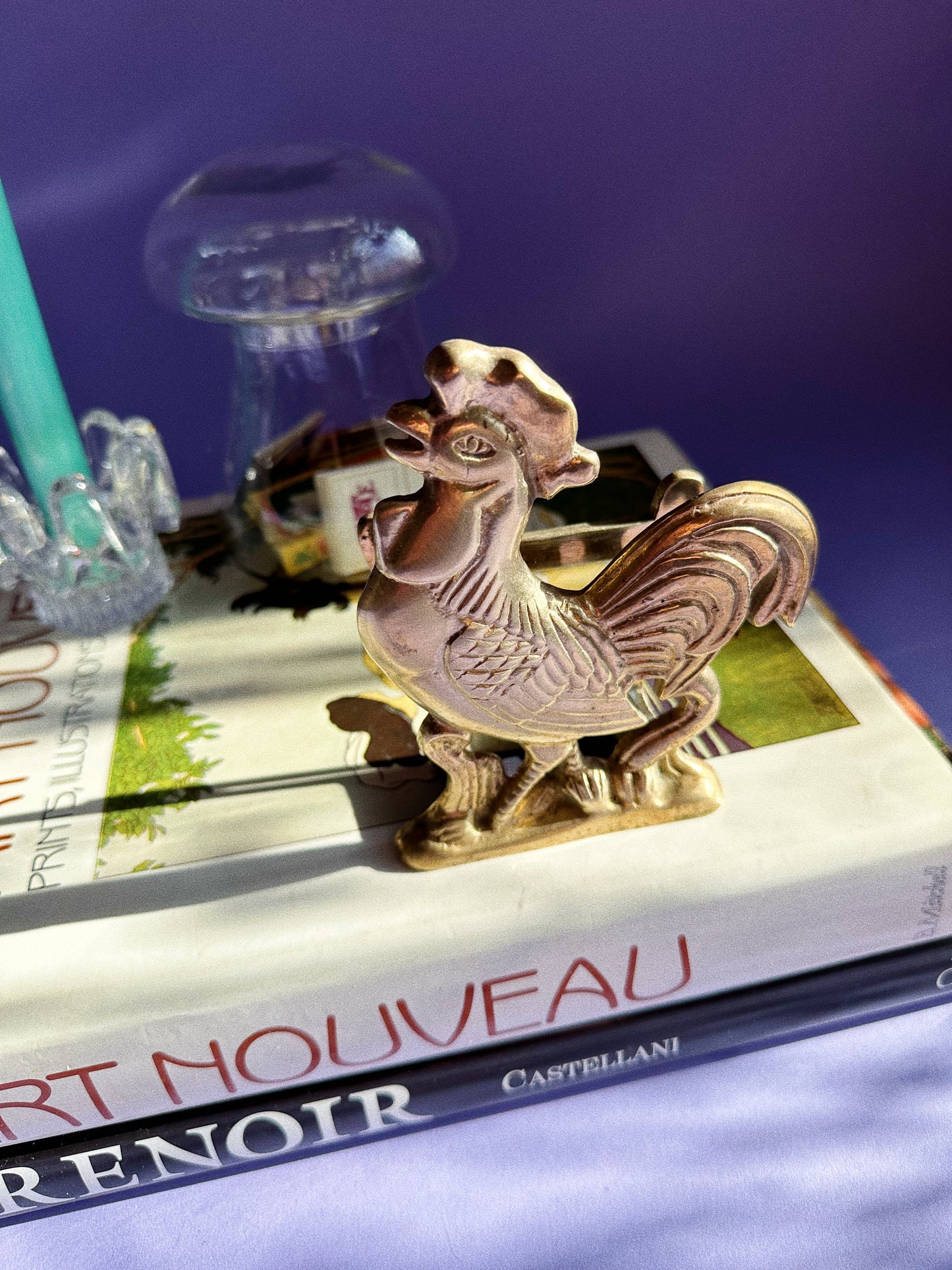 Vintage Brass Rooster Letter / Napkin Holder