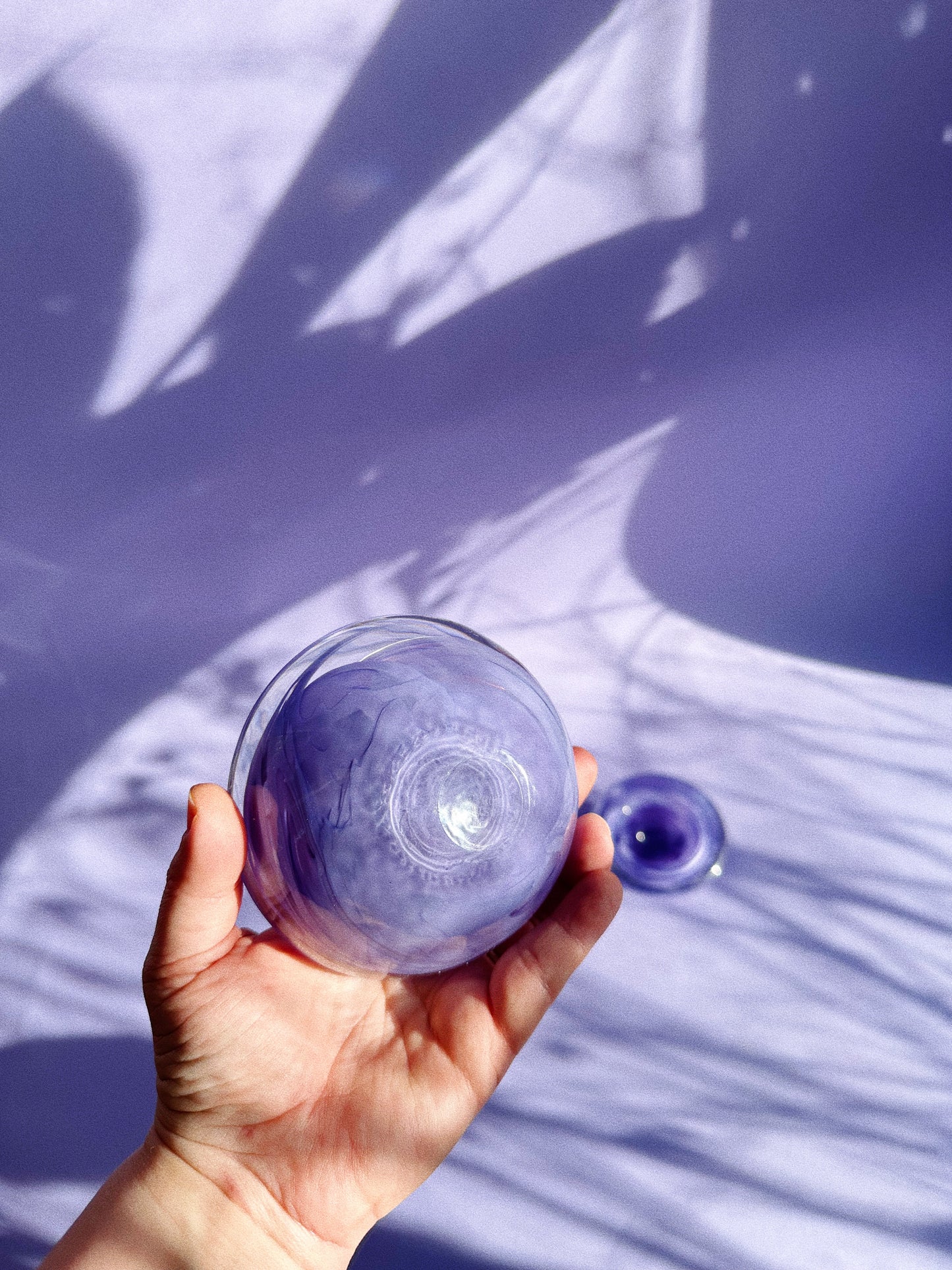 Pair Of Kosta Boda Purple Swirl Candle Votive Holders