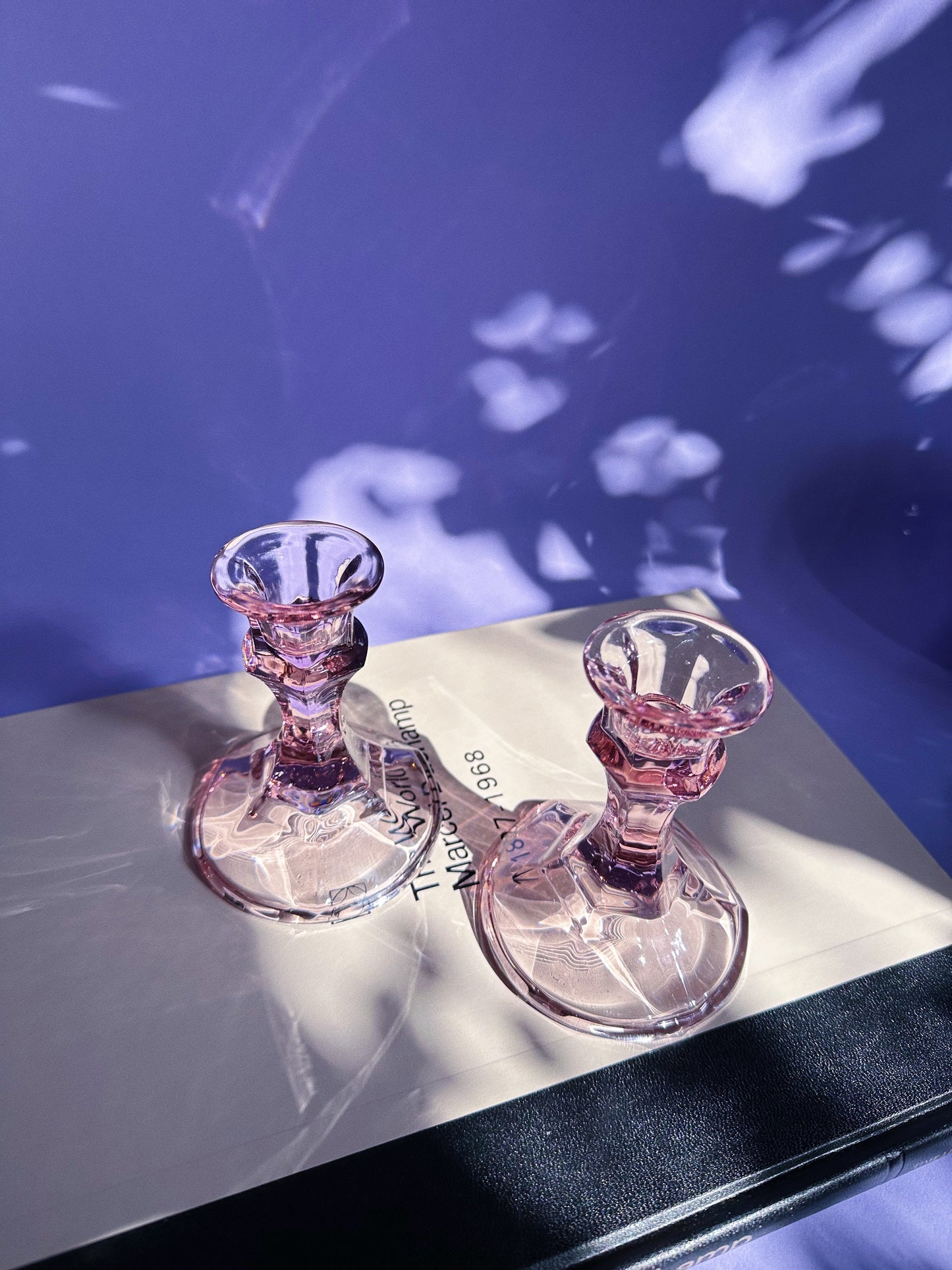 Pair Of Vintage Purple Amethyst Depression Glass Candlestick Candle Holders