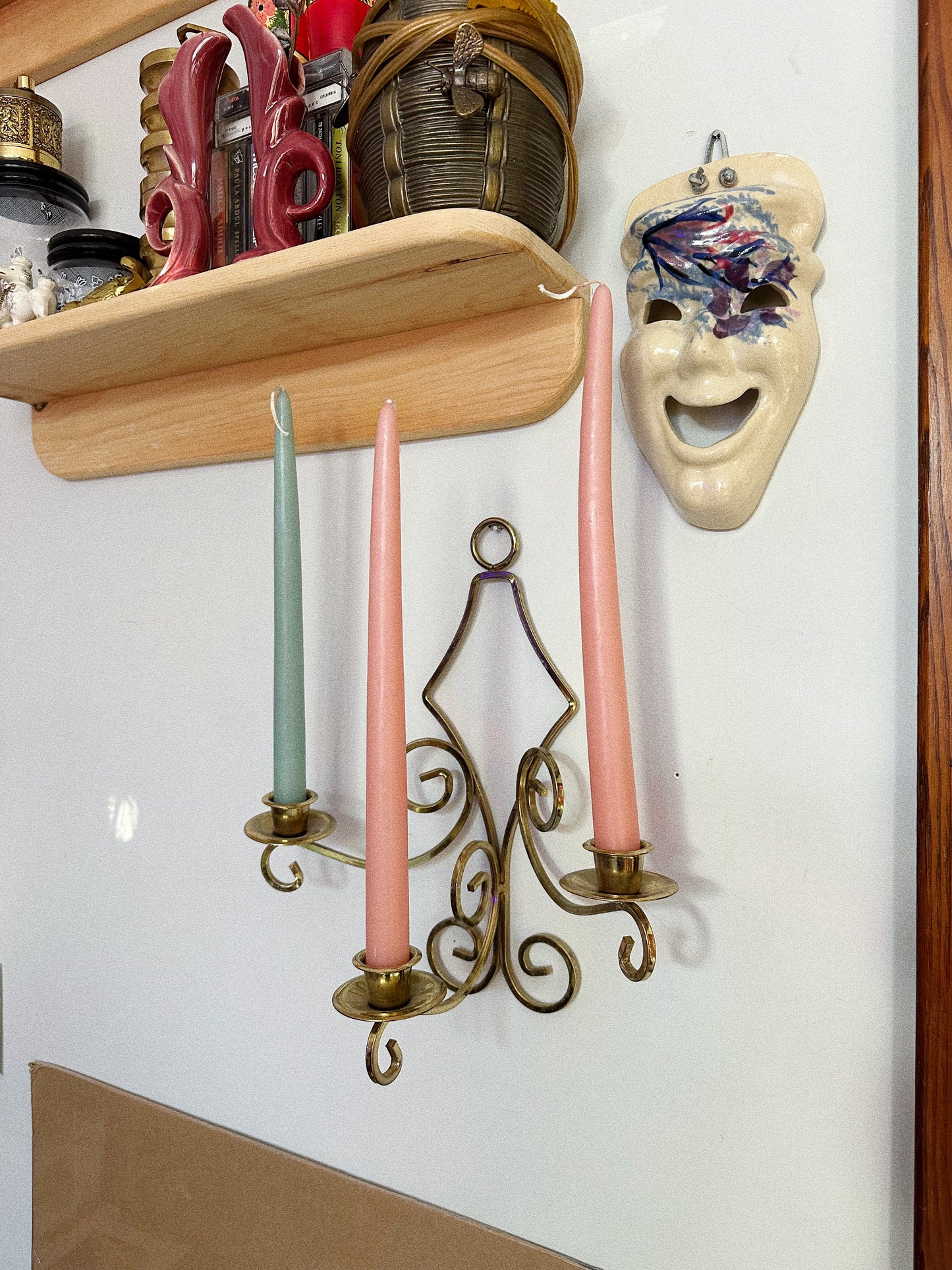 Pair of Vintage Brass 3 Candle Wall Sconces