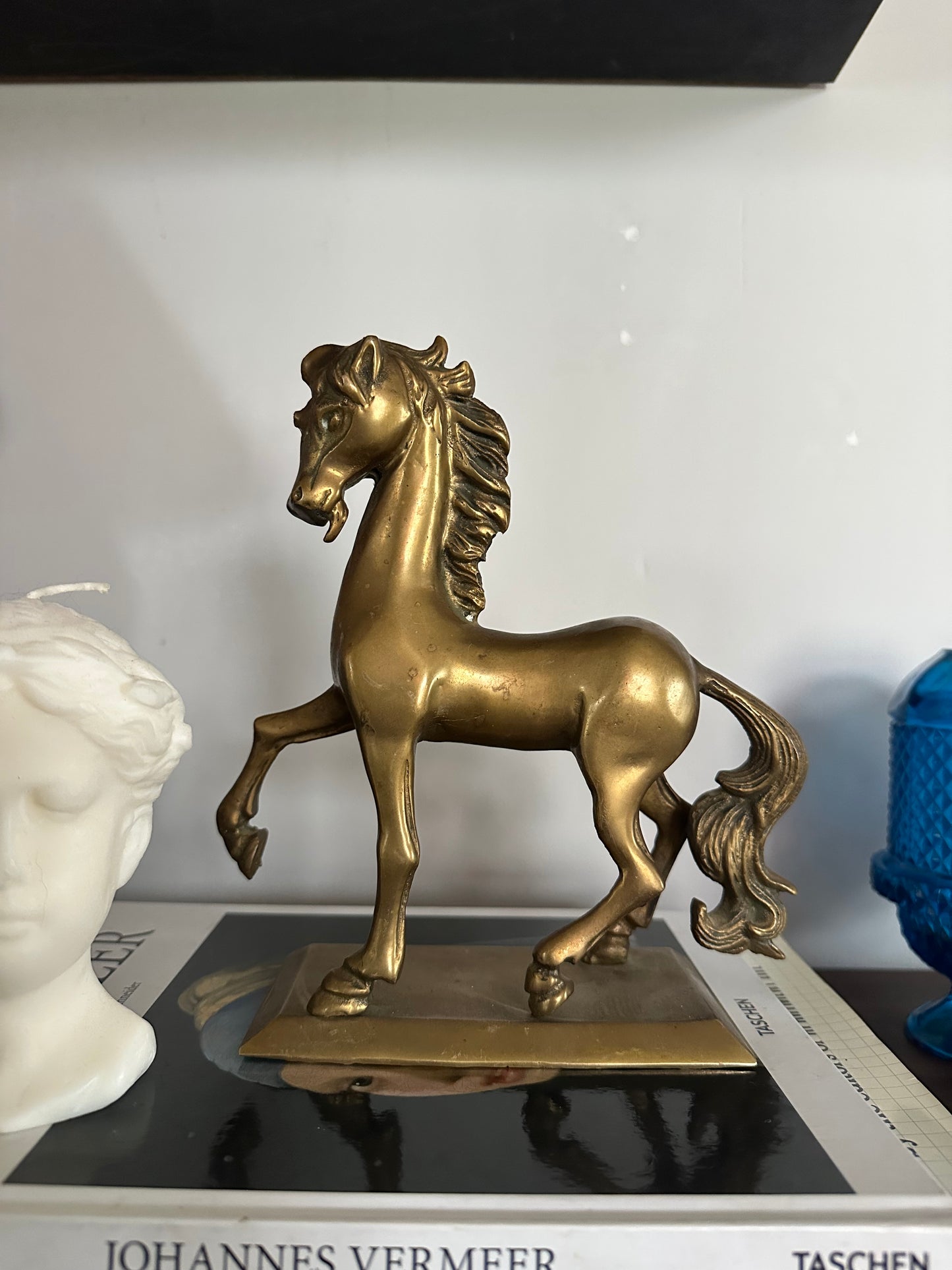Heavy Brass Horse Figurine Gold 1982 Enesco MCM Decor Mid Century