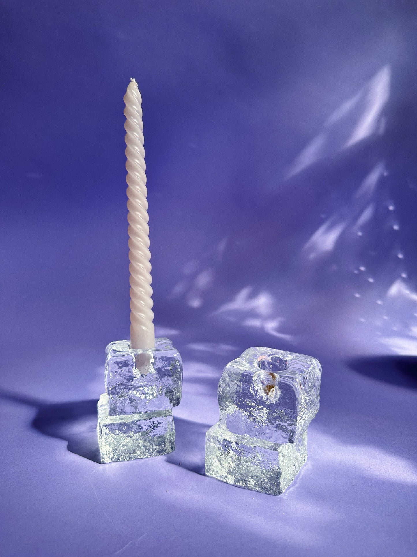 Blenko Glass Double Ice Cube Taper Candle Holders Set Of 2