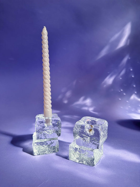 Blenko Glass Double Ice Cube Taper Candle Holders Set Of 2