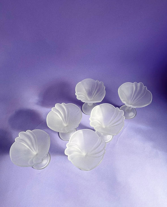 6 Italian Strega Frosted Glass Stemmed Fancy Tulip Ice Cream Dessert Cups Bowls