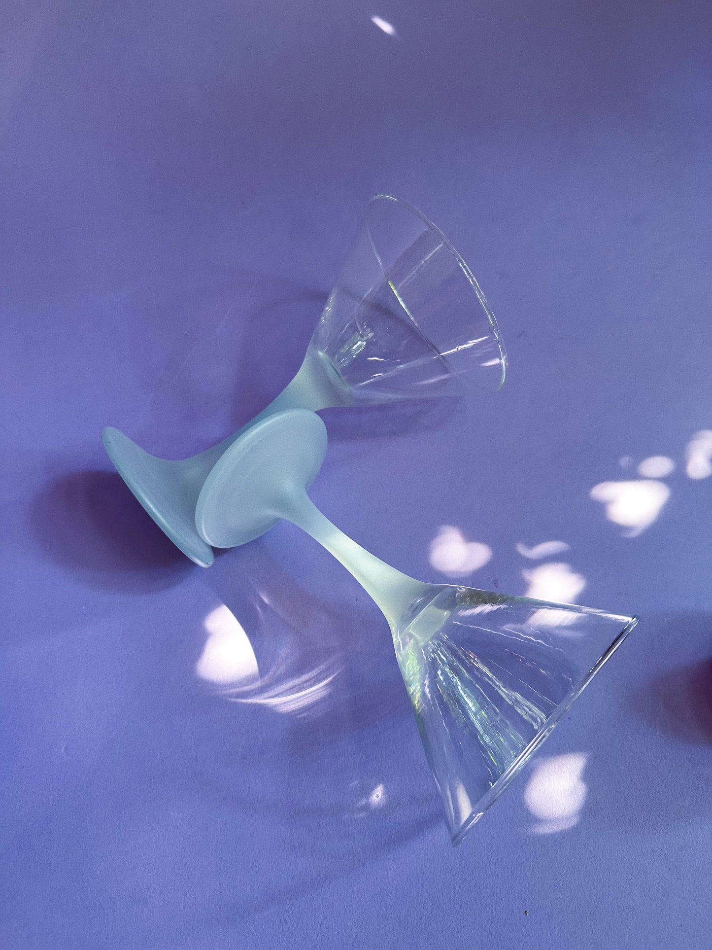 Beautiful Pair of Frosted Blue Stemmed Martini Glasses