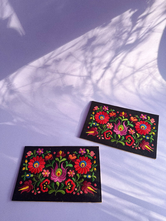 Floral Embroidery Design Wooden Pieces Hungarian Folk Art
