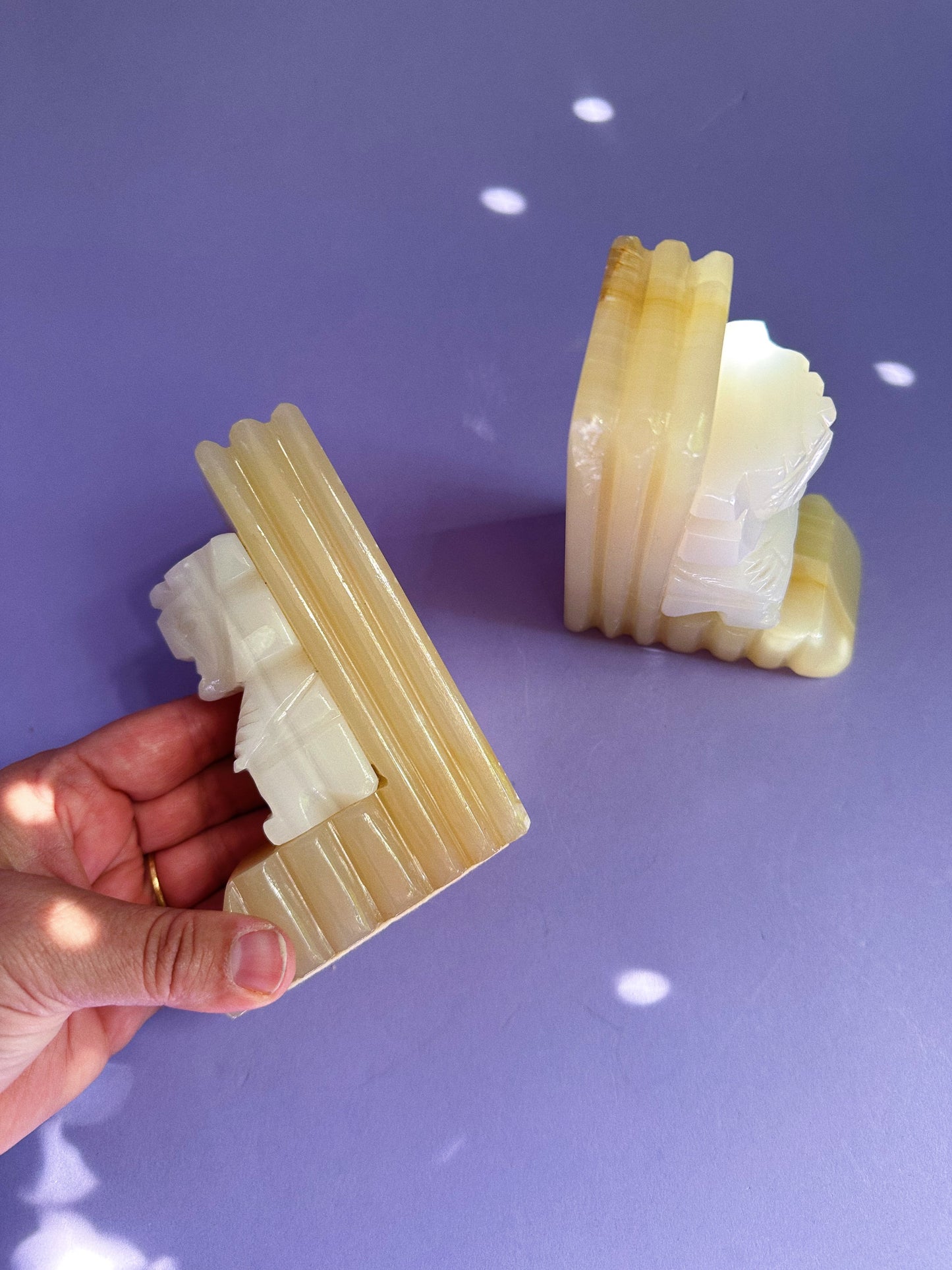 Vintage Mayan Tiki 5" Alabaster Stone Carved Bookends 1960's-70's