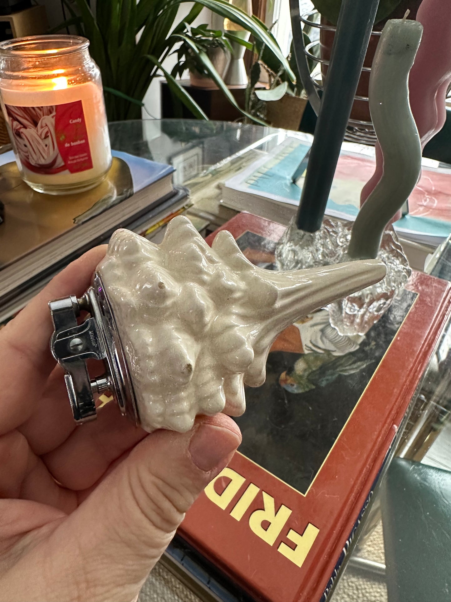 Vintage Stacking Ceramic Christmas Tree Lighter Ashtrays Cream