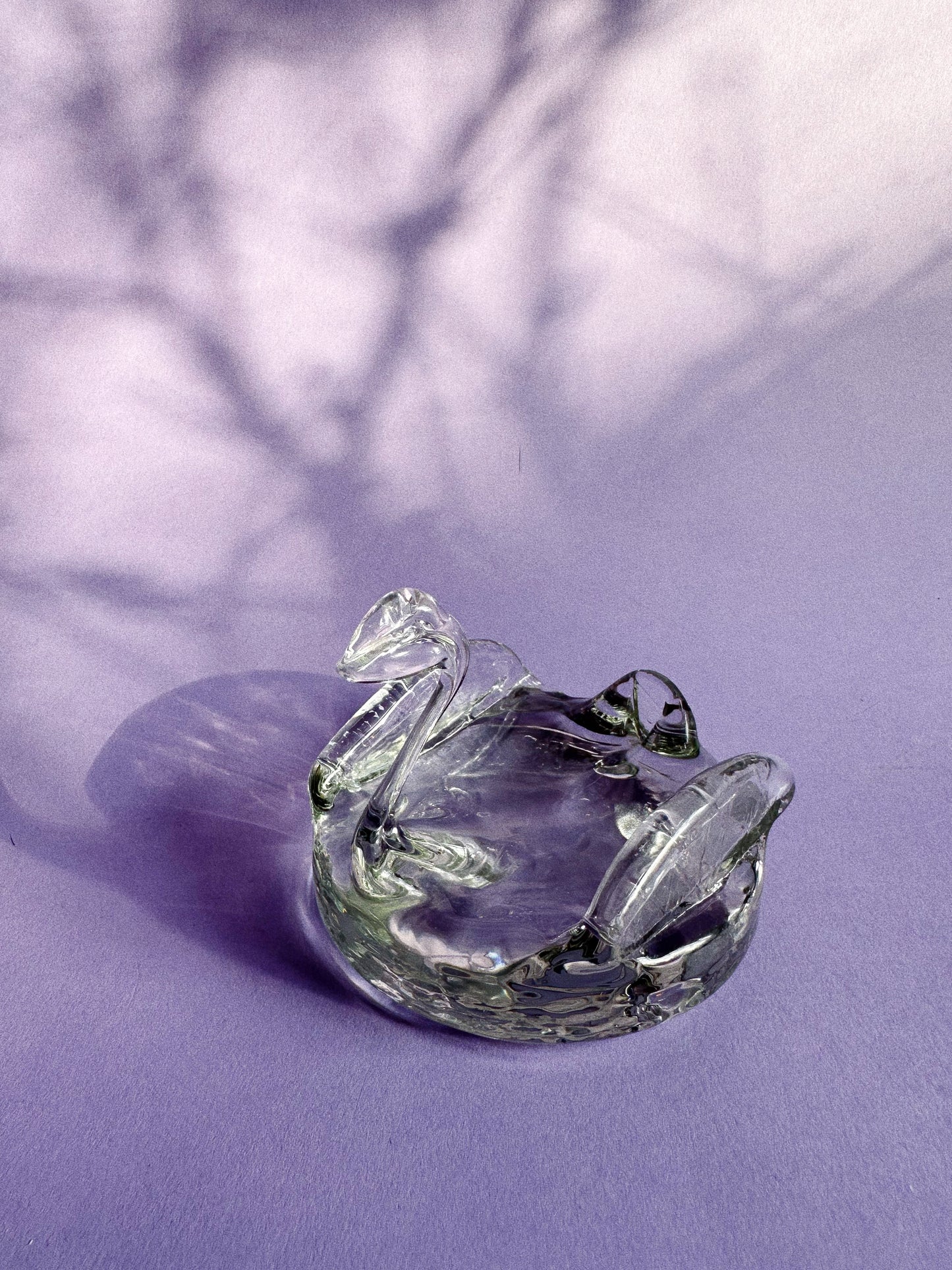 Vintage Heavy Glass Swan Ring Dish