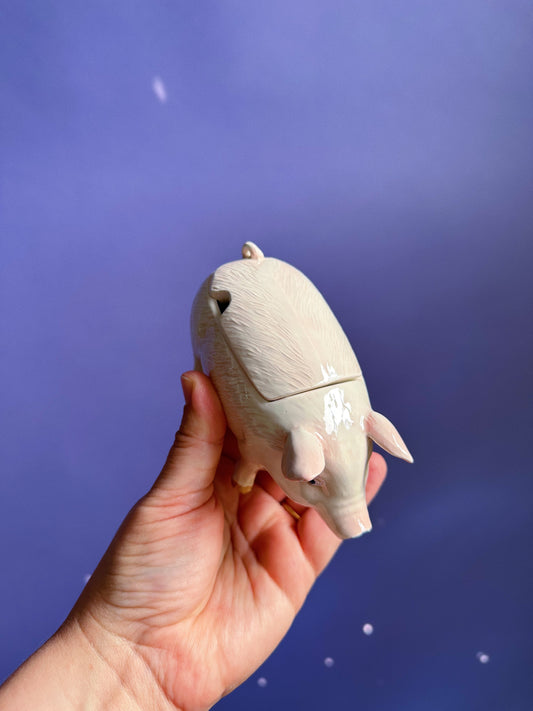 Vintage Otagiri Pig Sugar Dish Japan Hand Painted Nose Chip