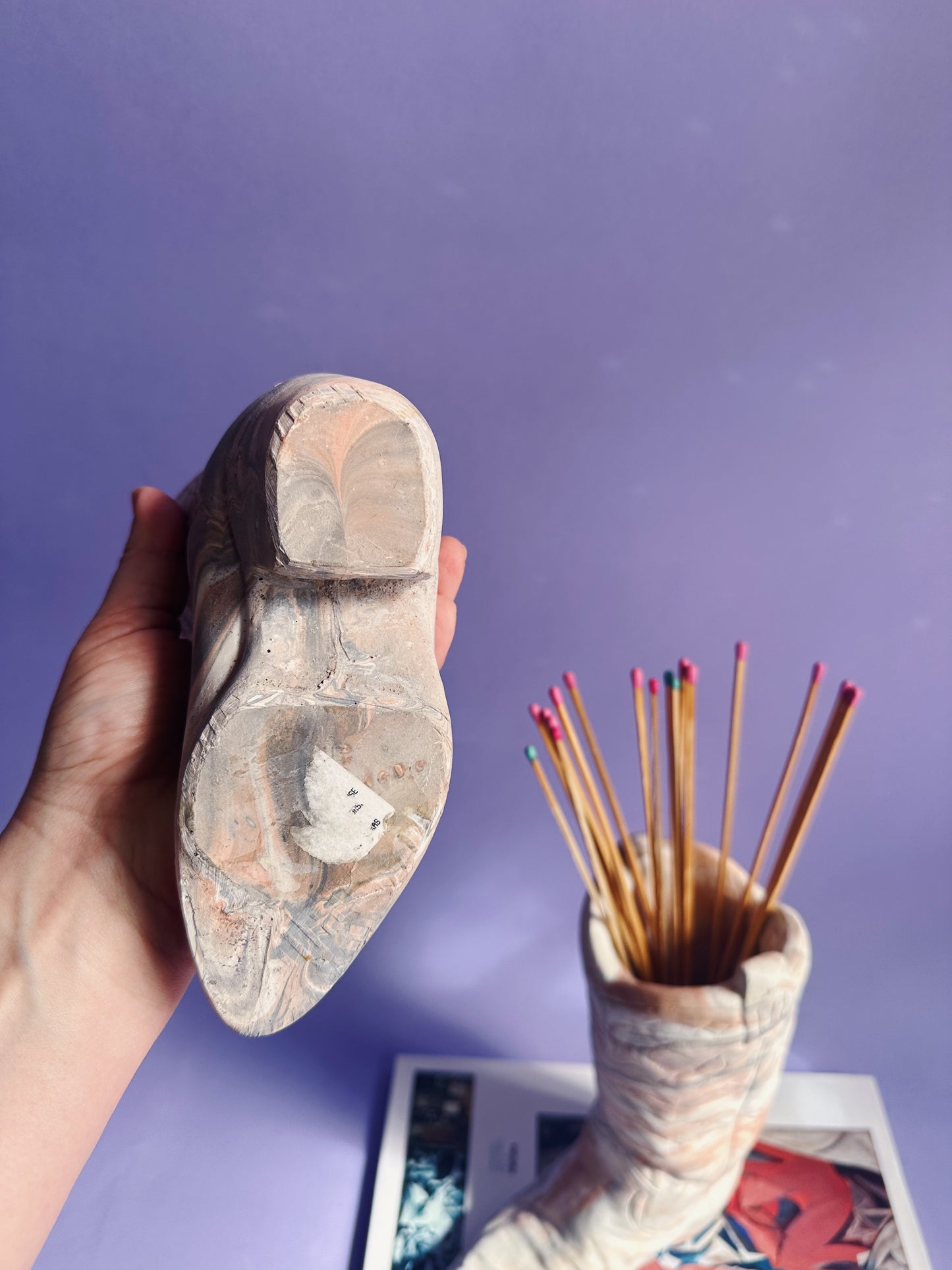 Vintage Marbled Concrete Cowboy Boot Sculpture Planter Vase Distressed (Smaller)