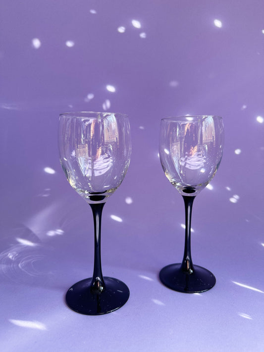 Vintage Black Stem Wine Glasses
