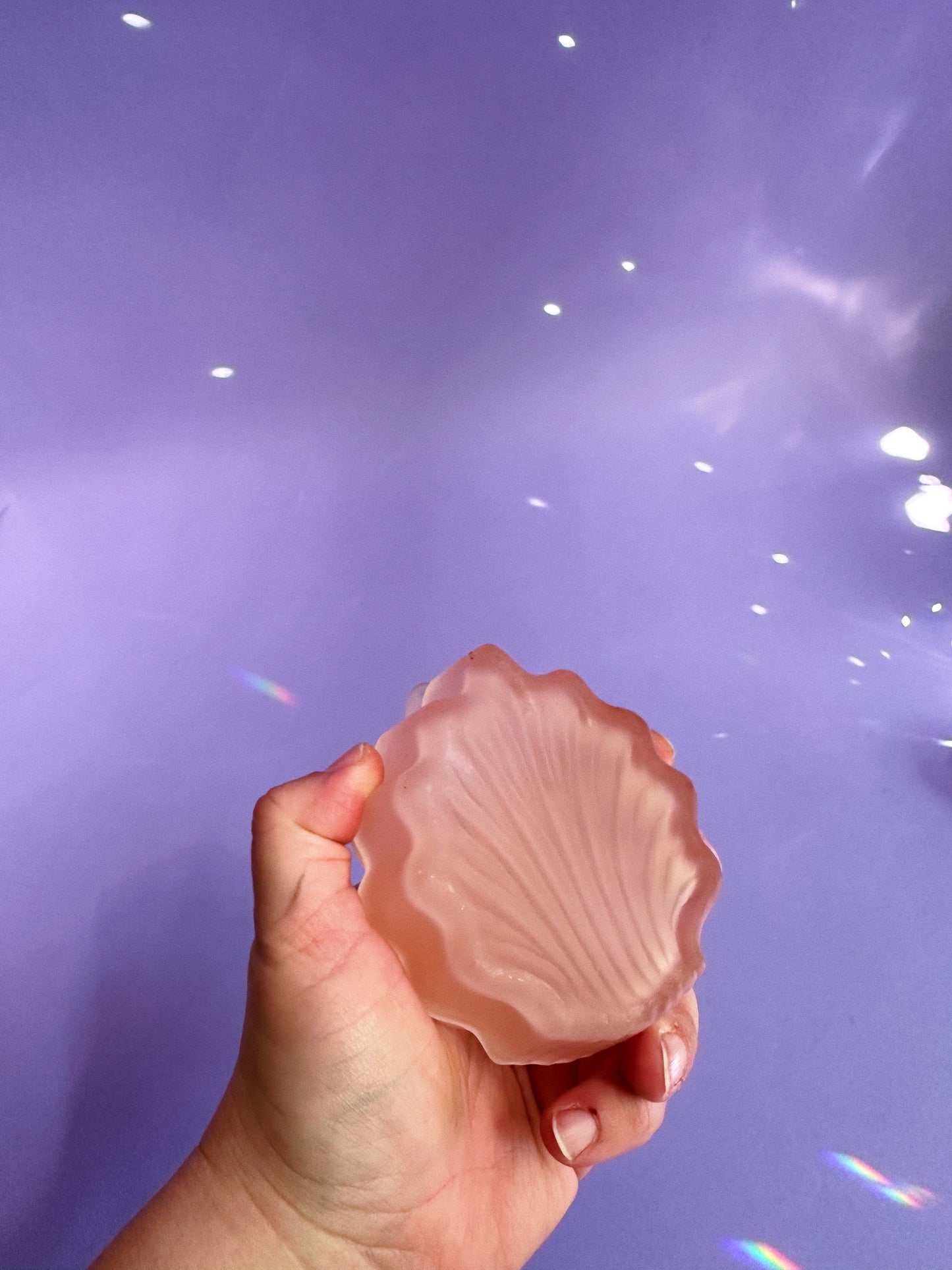Vintage Frosted Pink Glass Lidded Seashell Trinket Dish