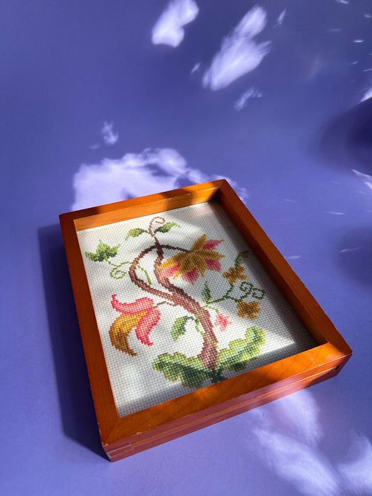 Vintage Floral Framed Needlepoint / Cross Stitch