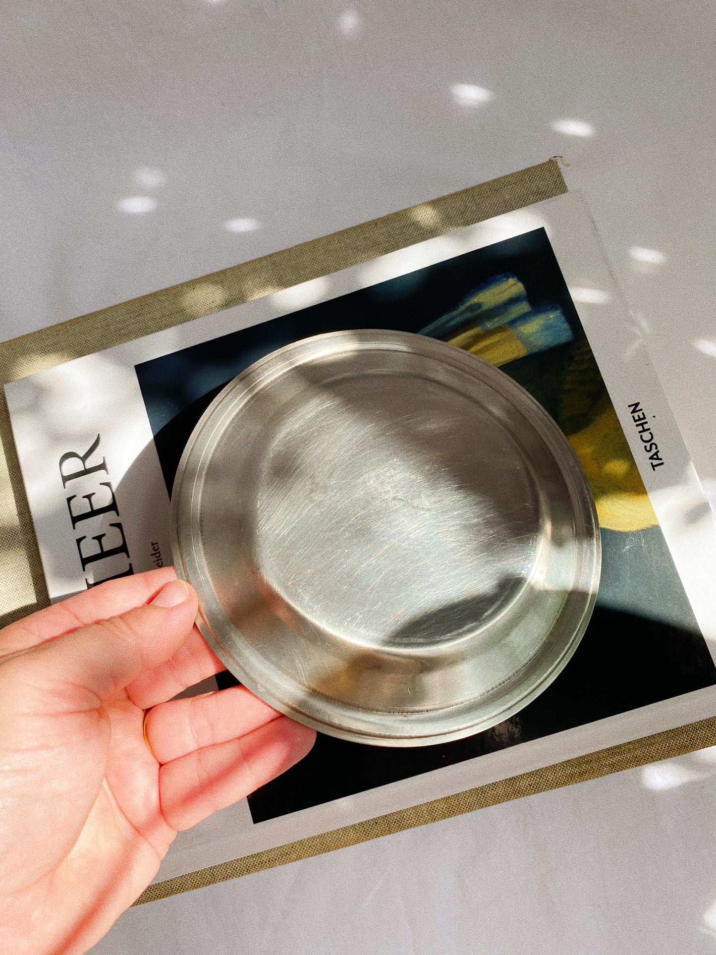 Vintage Stainless Steel Floral Plate