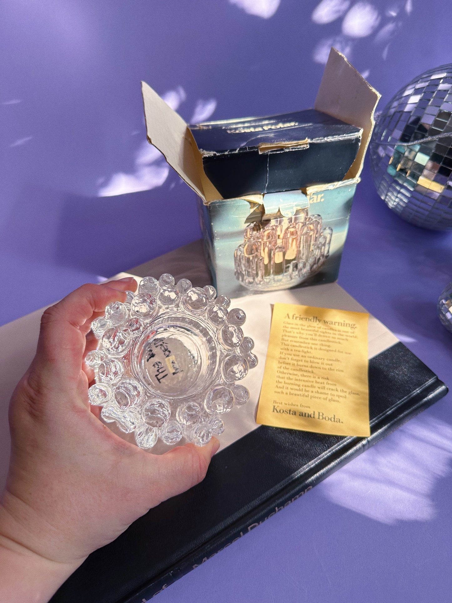 Vintage Glass Candle Votive Holder KOSTA BODA Sweden Polar Ice Stalagmite Heavy