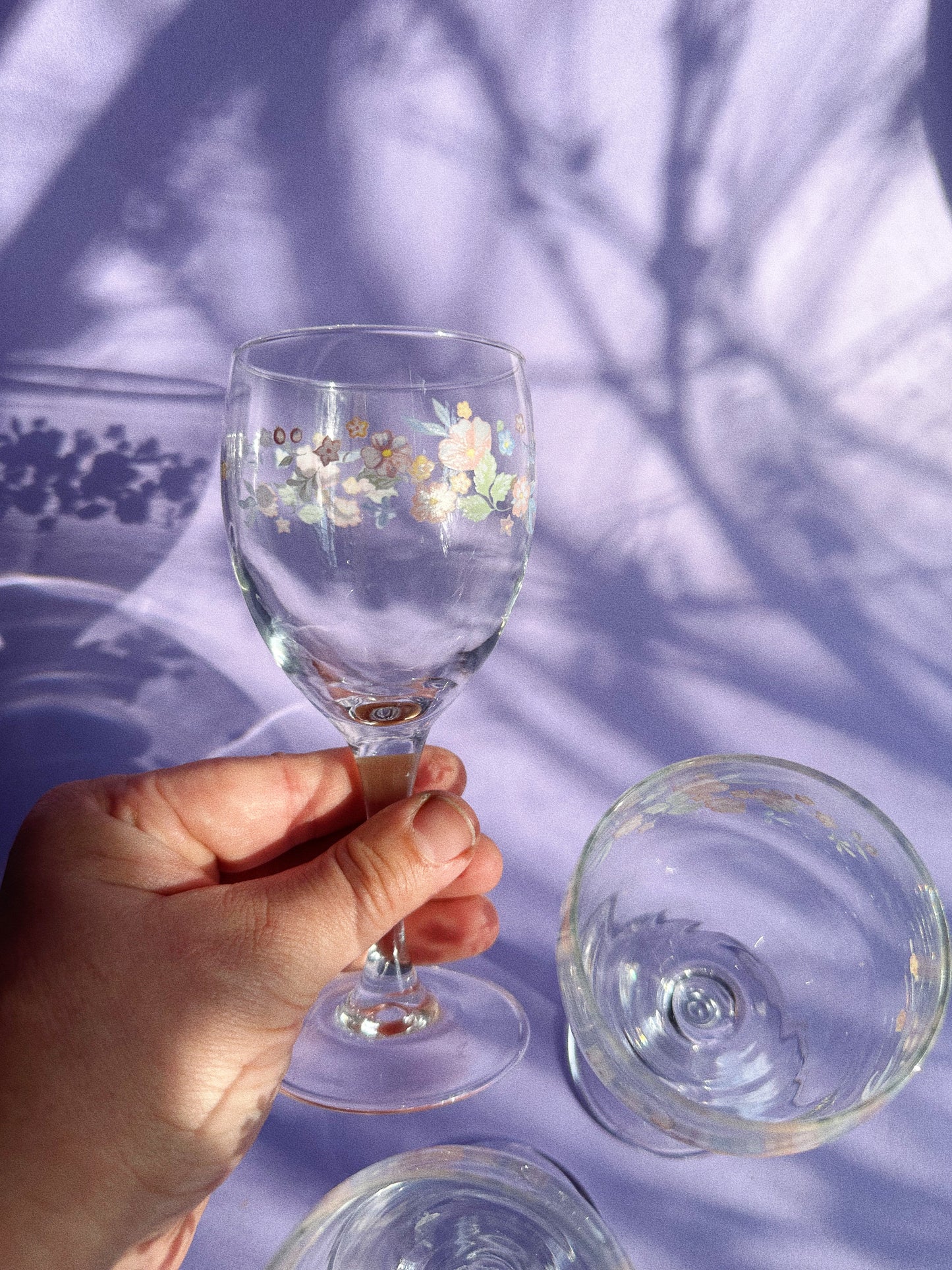 Set of 3 ‘90s Arcopal Floral Wine Glasses