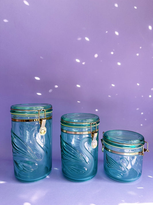 Vintage Acrylic Teal Swan Canisters