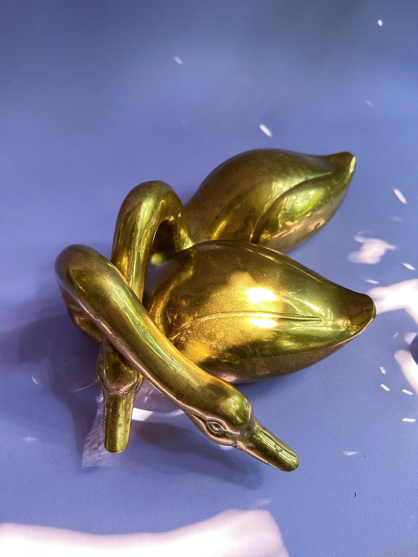 Vintage Pair of Solid Brass Geese Swan Mid Century Brass Intertwined Sculptures