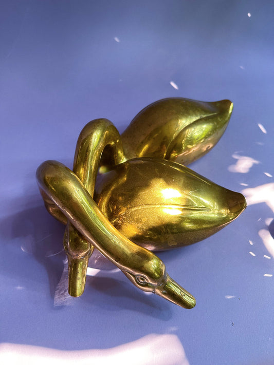 Vintage Pair of Solid Brass Geese Swan Mid Century Brass Intertwined Sculptures
