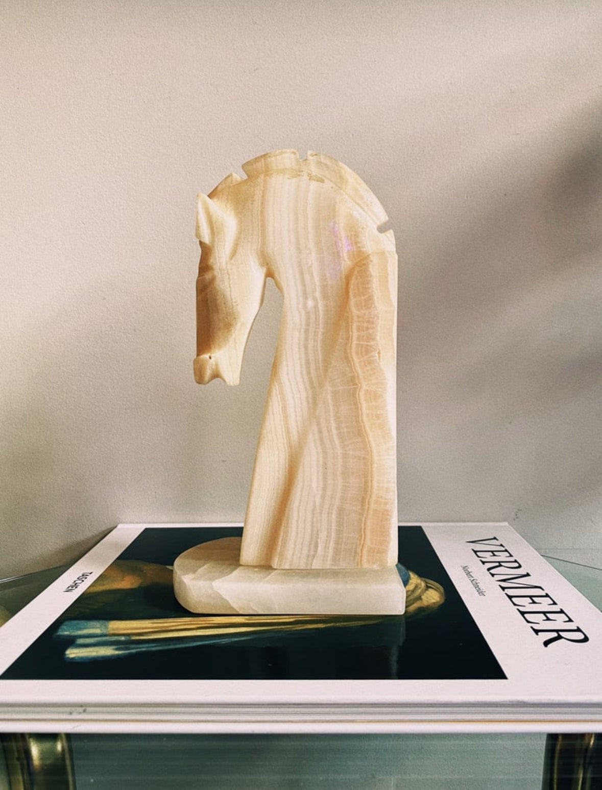 MCM Vintage Alabaster Carved Horse Book End