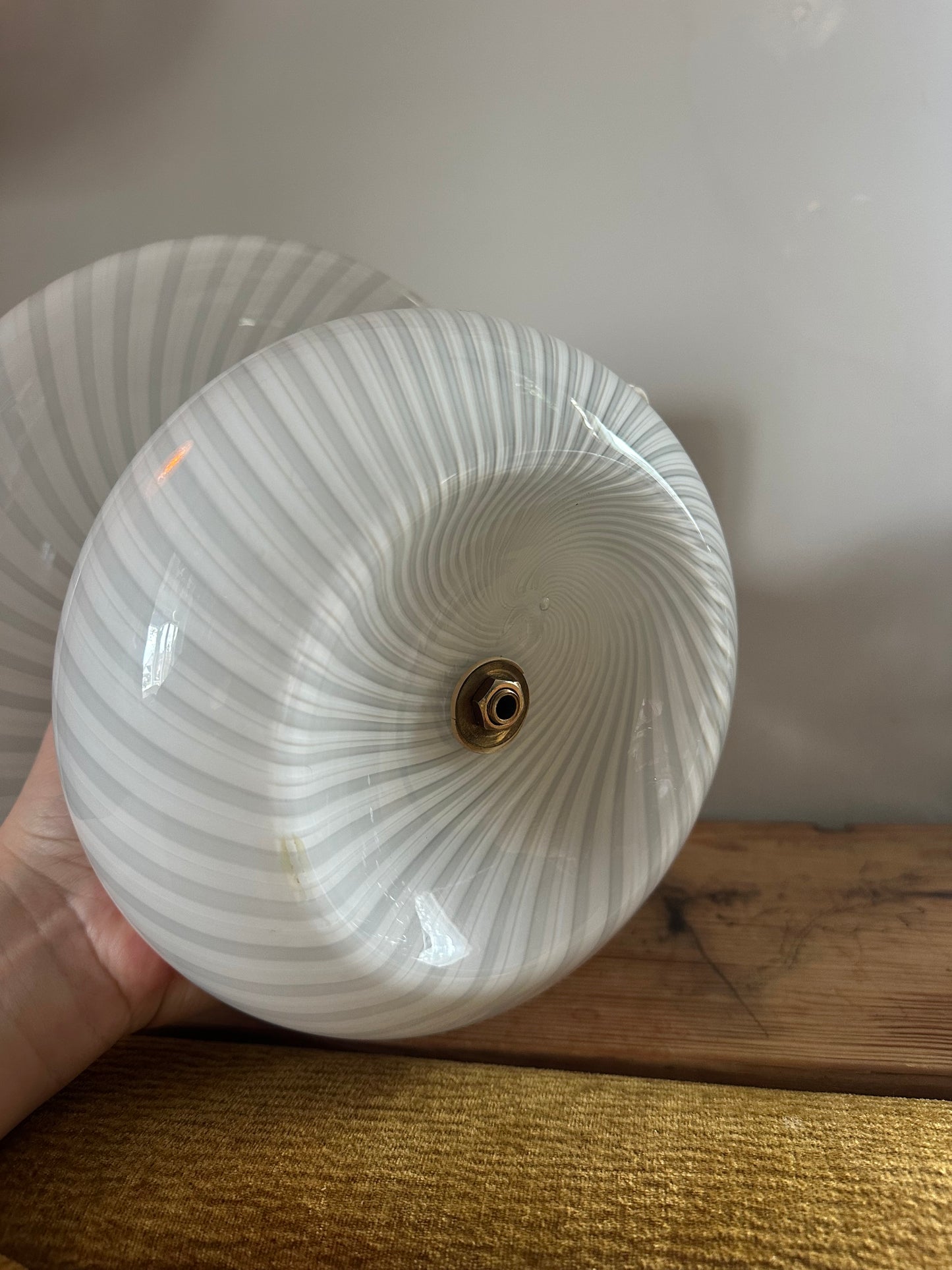Vintage Vetri Murano White Swirl Glass Mushroom Table Lamp