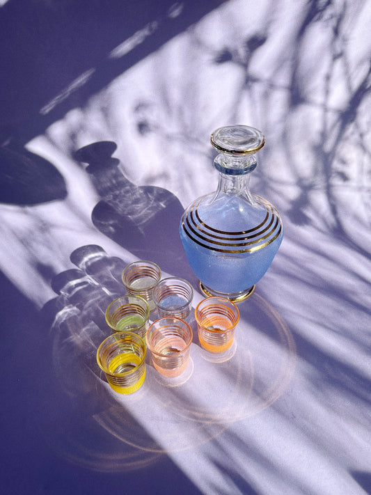 Vintage Art Deco Granite Glass 7pc Decanter Set