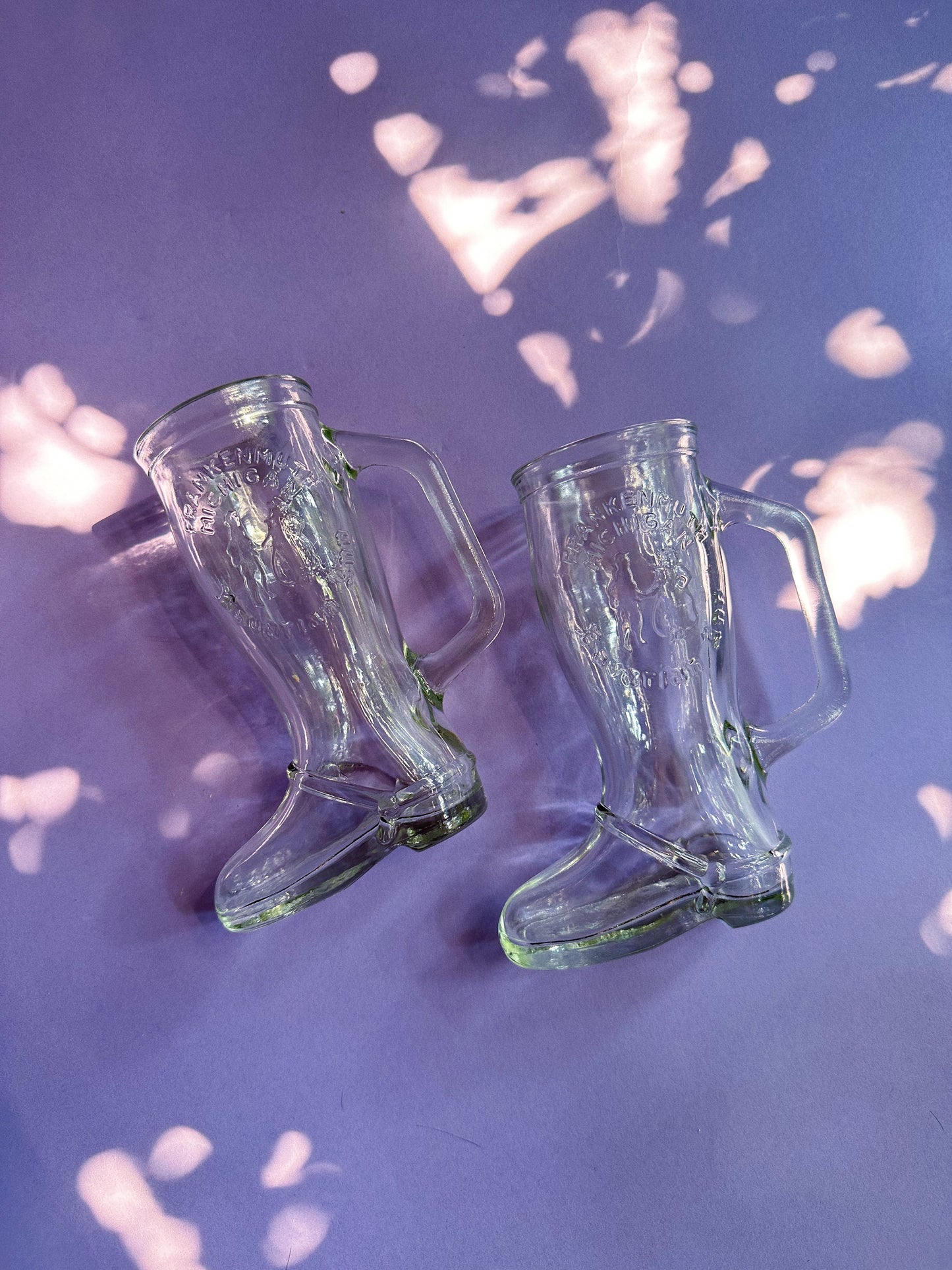 Vintage 1975 Bavarian Inn Glass Boot Mugs, Frankenmuth - Michigan