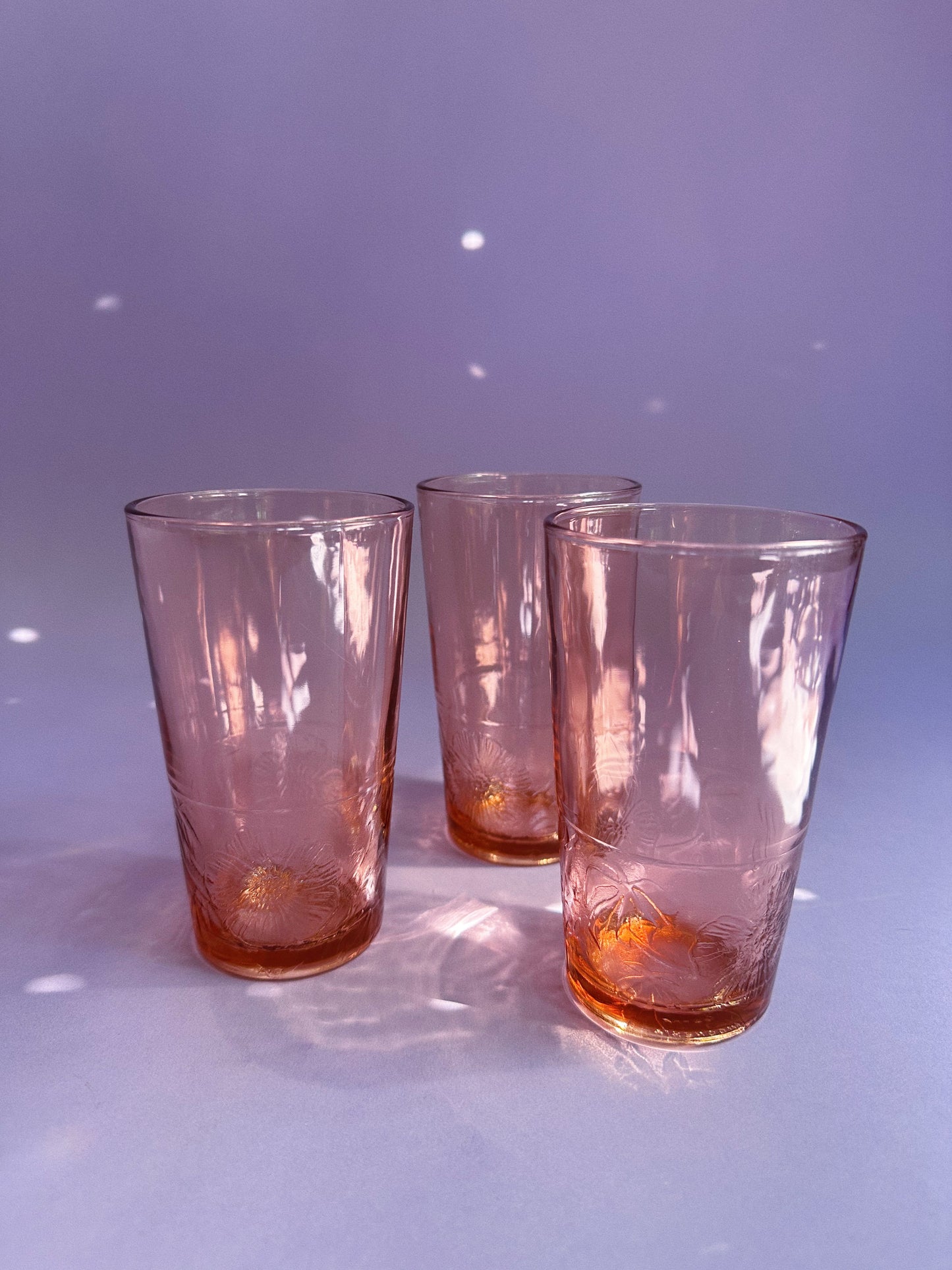 Vintage Pink Highball Glasses KIG Pressed Floral Design, Set of 4