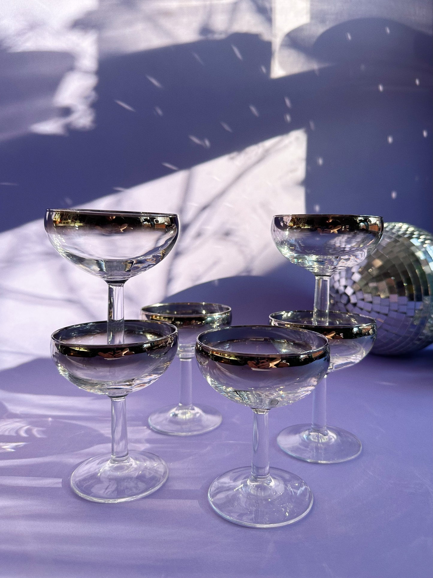 Vintage MCM Silver Ombré Luminarc Champagne Coupe Glasses Barware France