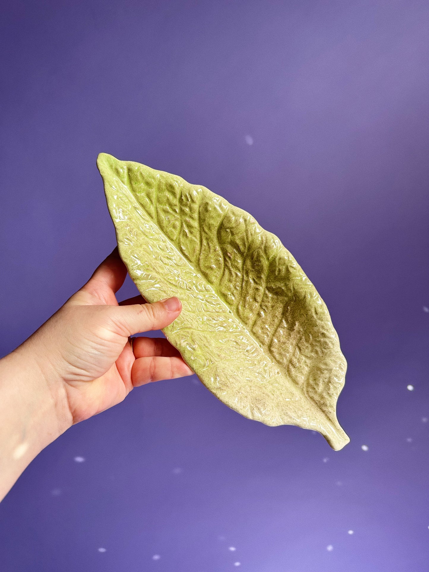 Vintage Majolica Green Leaf Lettuce Cabbage Snack Tray + 6 Leaf Dishes Japan